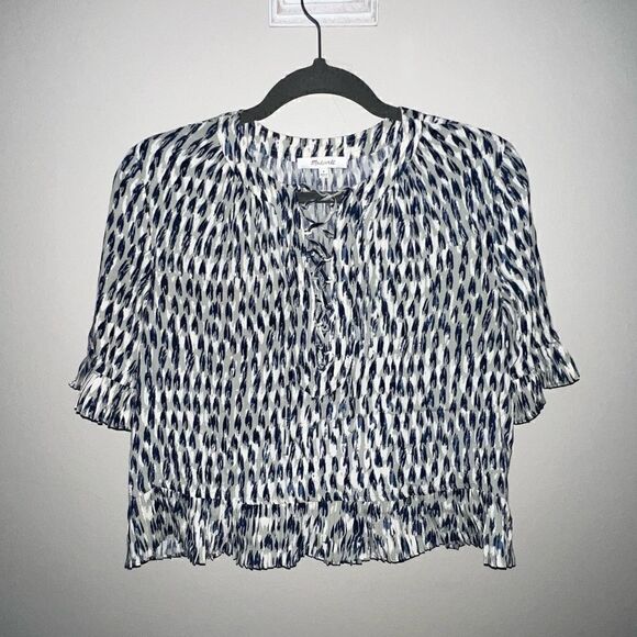 Madewell Sunpleat Lace-Up Top w/Painted Feathers - Sz S - Picture 4 of 16